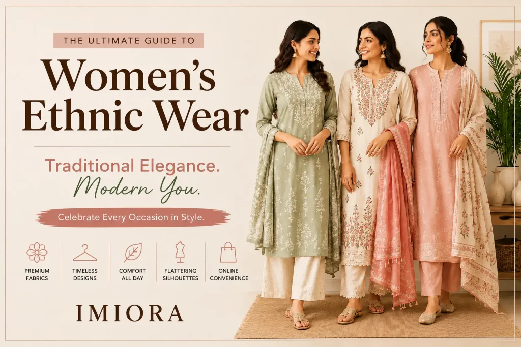 Elegant women's ethnic wear featuring stylish kurta sets in pastel colors for festive, wedding, and everyday traditional fashion by Imiora.