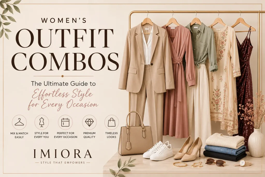 Women's outfit combos featuring stylish casual, office, party, and ethnic fashion ideas for every occasion by Imiora.